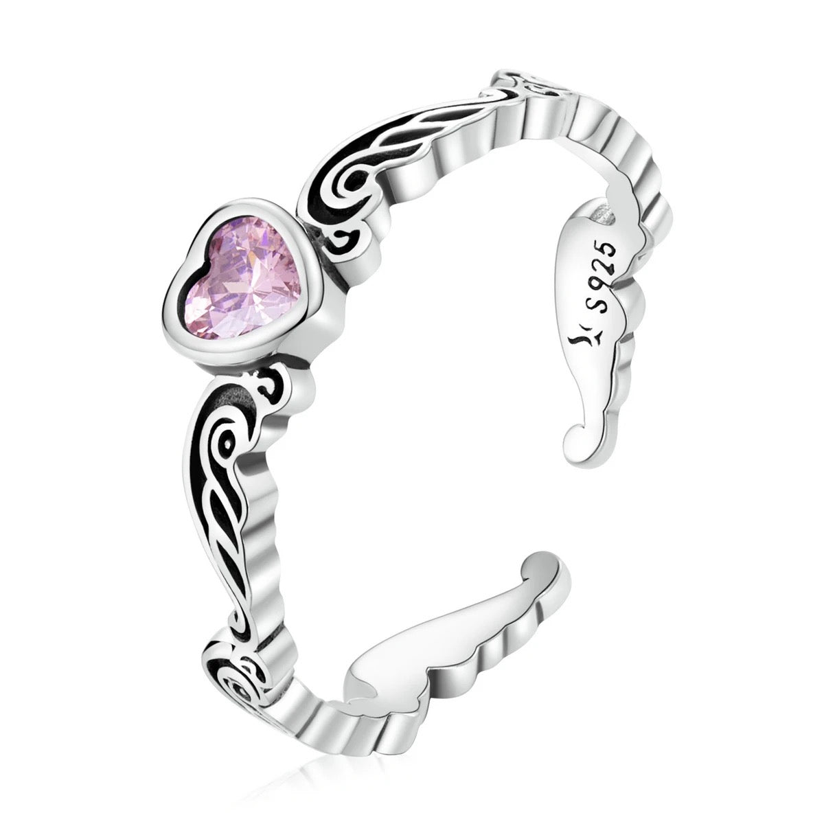 Ring „Rosa Herzedelstein mit floralem Muster“