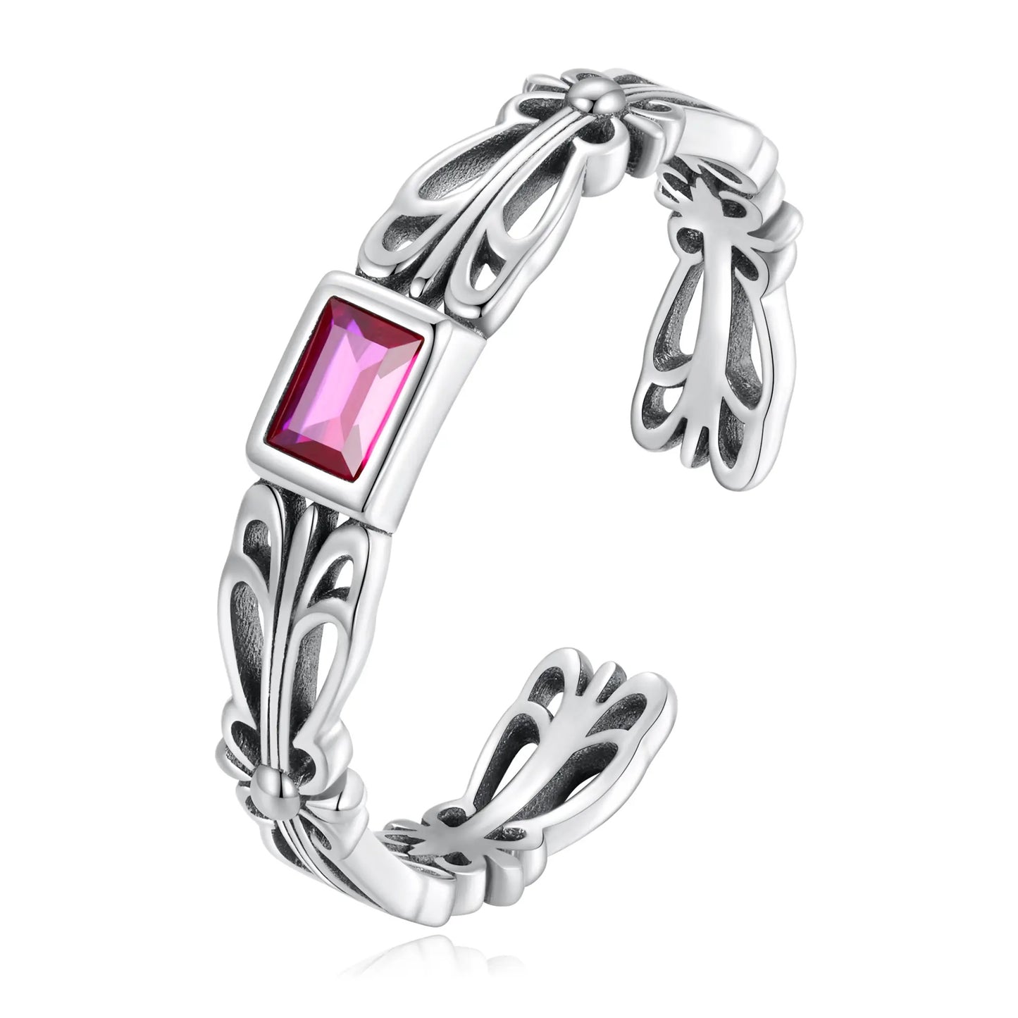 Ring „Rosa Edelstein mit floralem Muster“